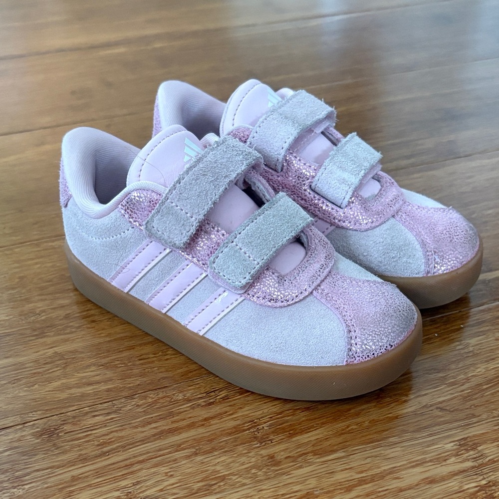 Adidas Kids Pink Suede & Glitter Velcro Sneakers